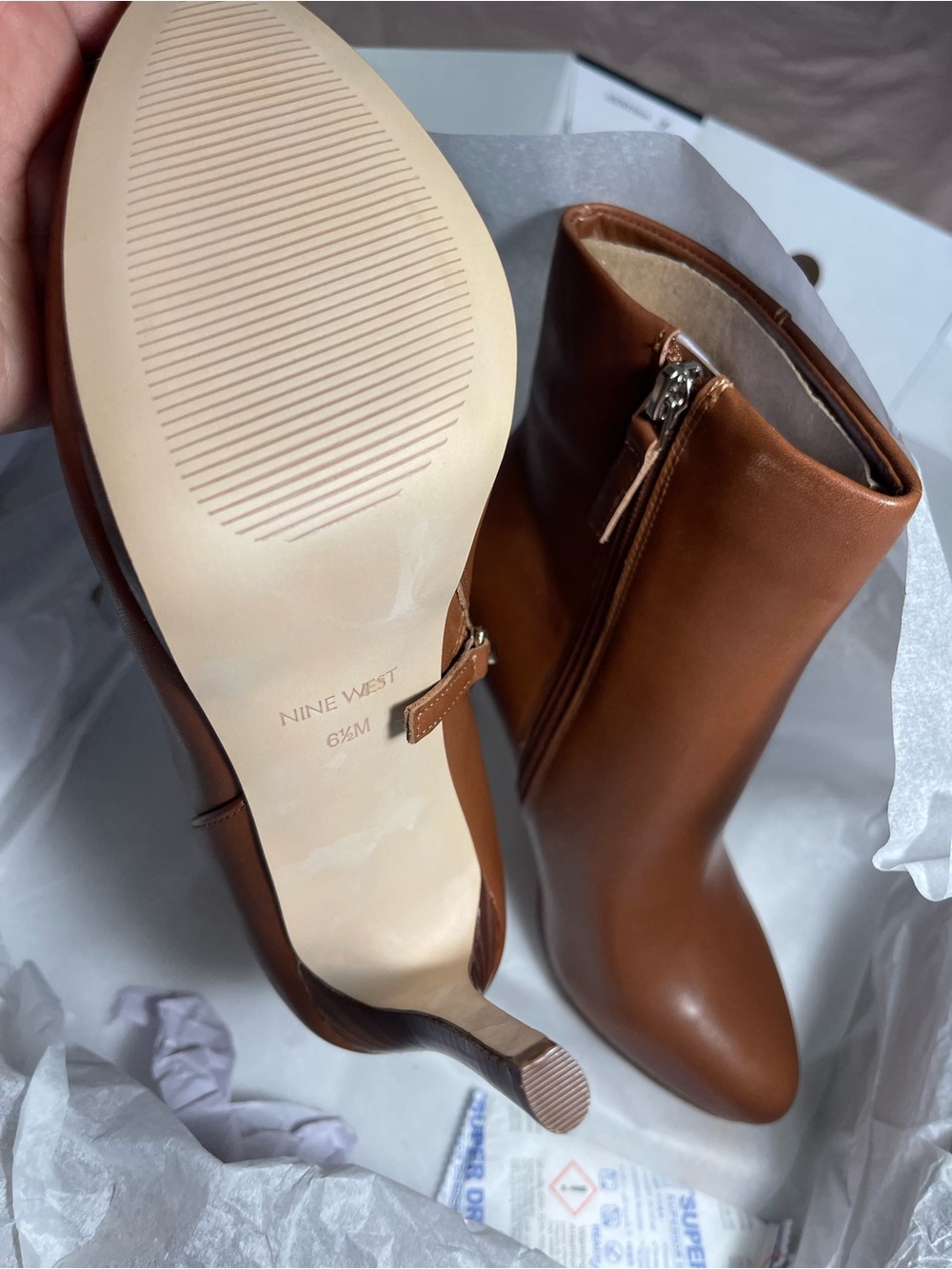 Nine West Cognac Brown Leather Ankle Booties - Picture 3 of 7